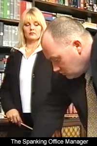 Mr. Deacon owns an accountancy who spanks and canes his blonde secretary Mrs Holder on her bare bottom for the slightest mistake. Unfortunately his wife decided she'd surprise him and take him to lunch and walked in as he had his secretary with her bottom bared over his knees spanking her bare cheeks with gusto.