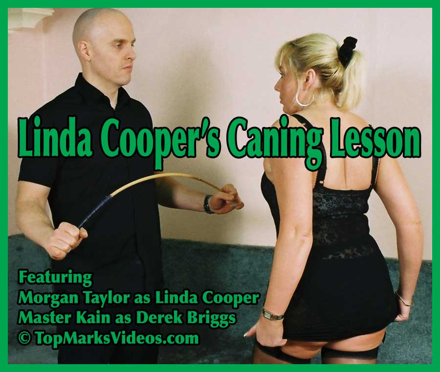 Morgan Taylor as Linda Cooper receiving a severe bare bottom caning from Master Kain as Derek Briggs in the classic punishment film Linda Cooper's Caning Lesson. A hard, authentic British corporal punishment scene featuring intense caning on a very sore red bottom.